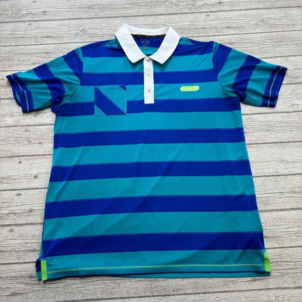 Adidas Golf Polo Shirt Men's XL Blue Striped Short Sleeve Athletic Sportswear